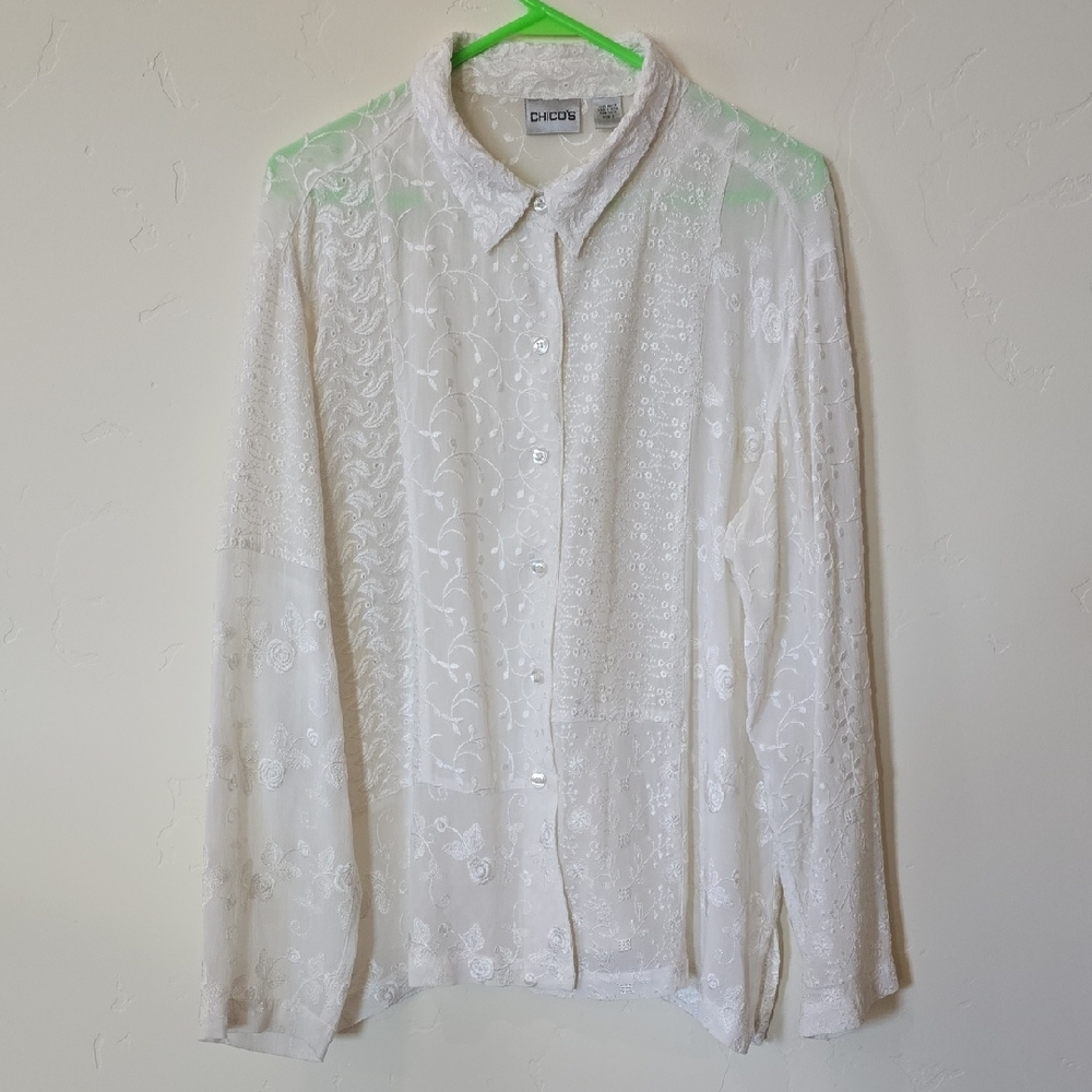 Chico's Ivory Embroidered Rayon Blouse